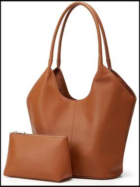 Slouchy Hobo Bag Vegan Leather Shoulder Tote Work Handbag Magnetic Closure